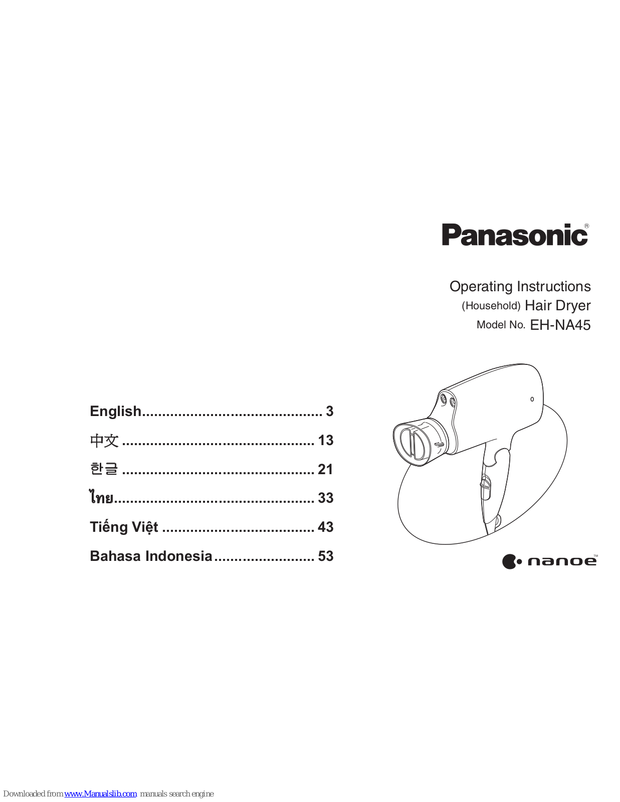 Panasonic EH-NA45 Operating Instructions Manual