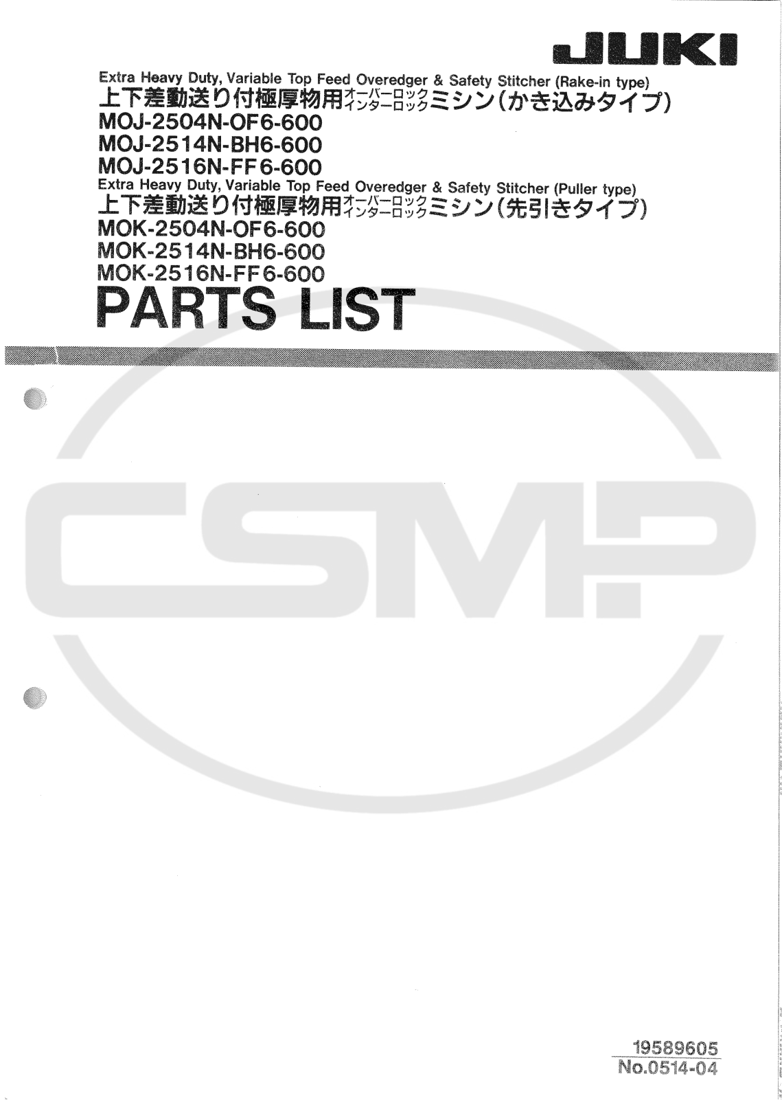 Juki MOJ-2504N, MOJ-2514N, MOJ-2516N Parts Book