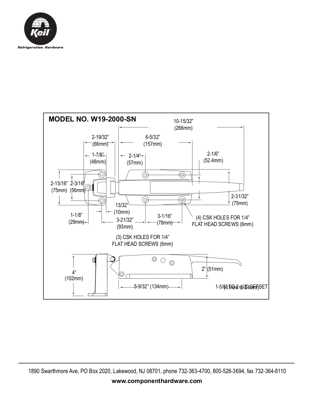 Component Hardware W19-2000-SN User Manual