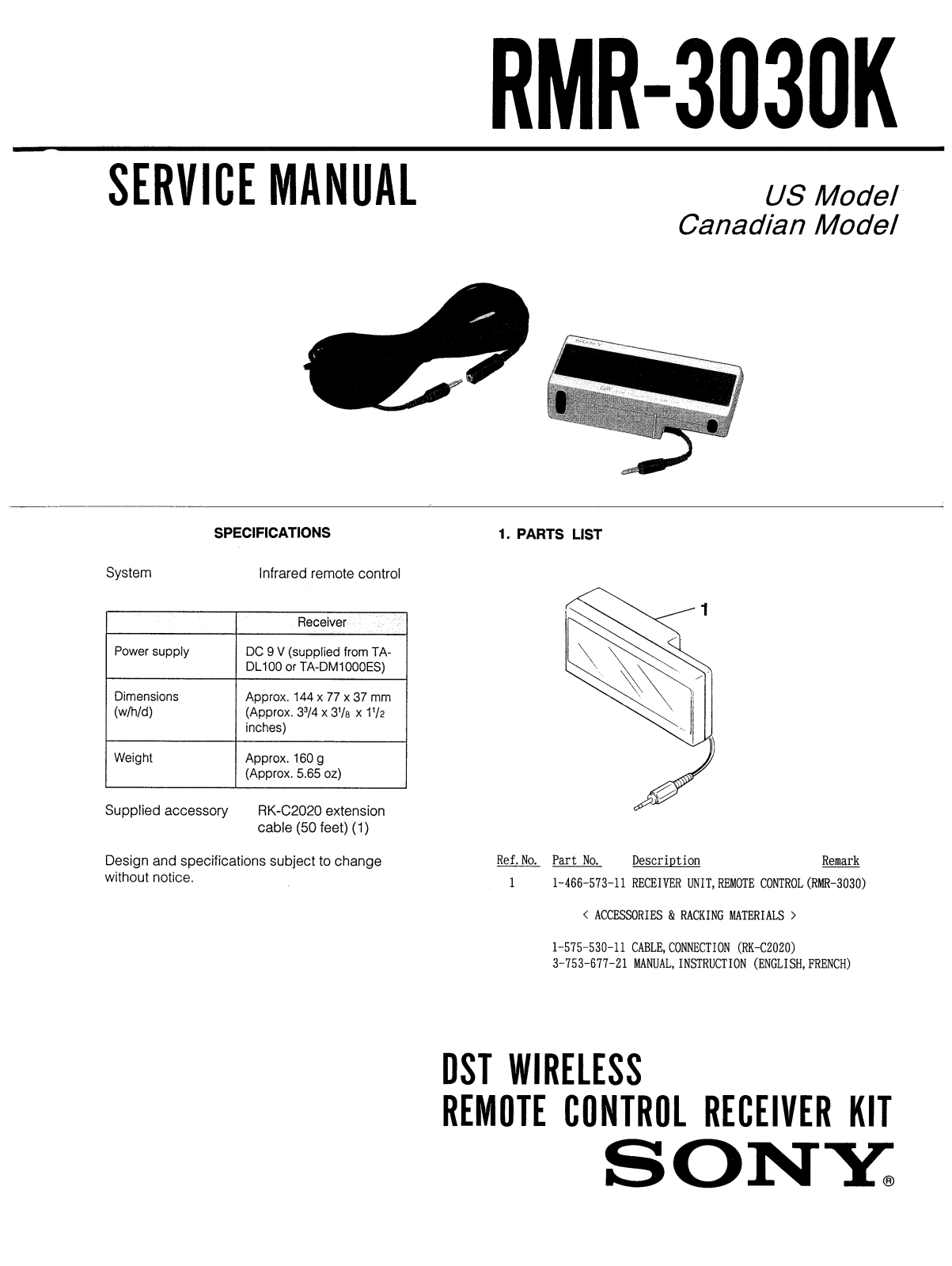 Sony RMR-3030-K Service manual