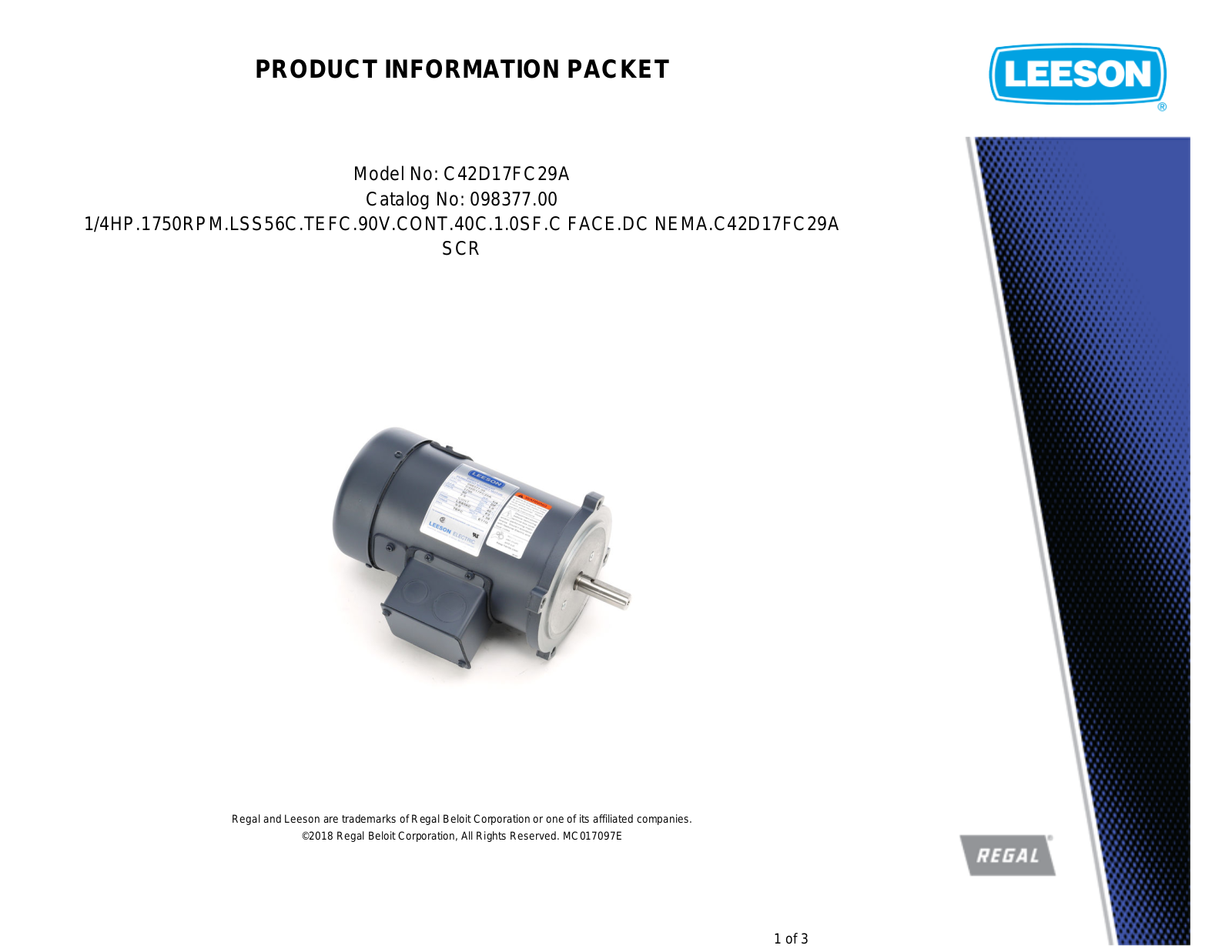 Leeson 098377.00 Product Information Packet