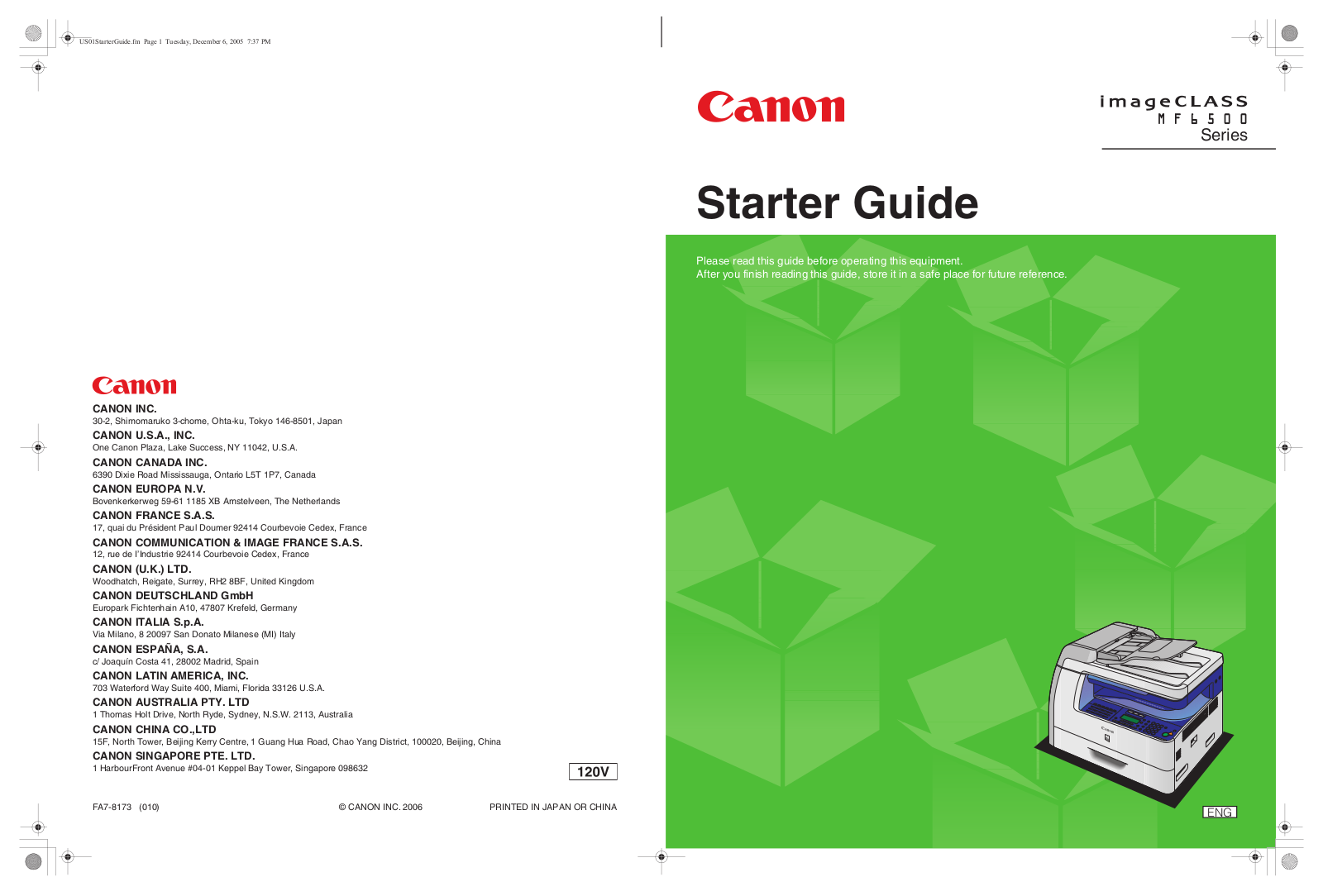 Canon imageCLASS MF6580CX, imageCLASS MF6580, imageCLASS MF6550, imageCLASS MF6530 Starter Guide