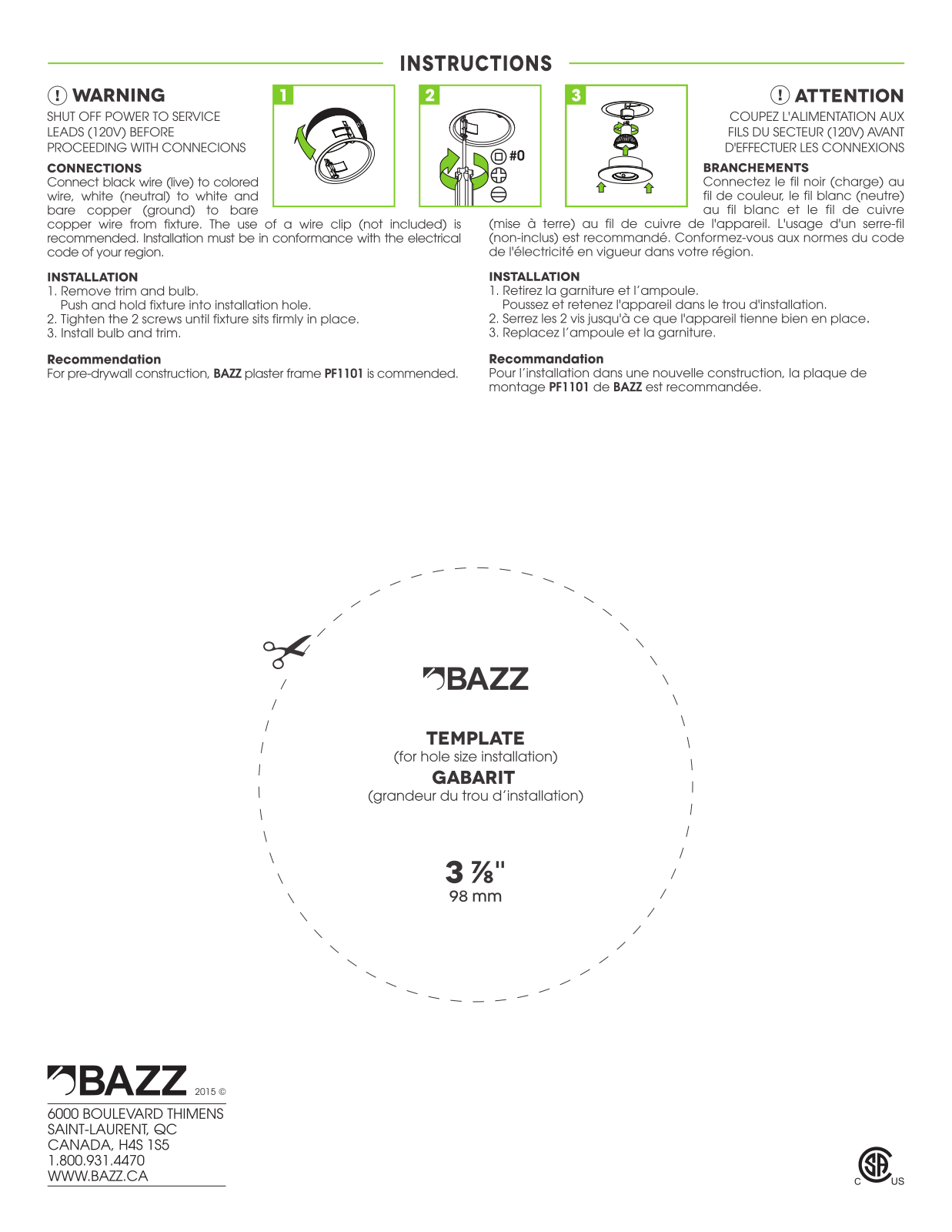 Bazz BAIN1332 Installation Sheet - ManualMachine.com