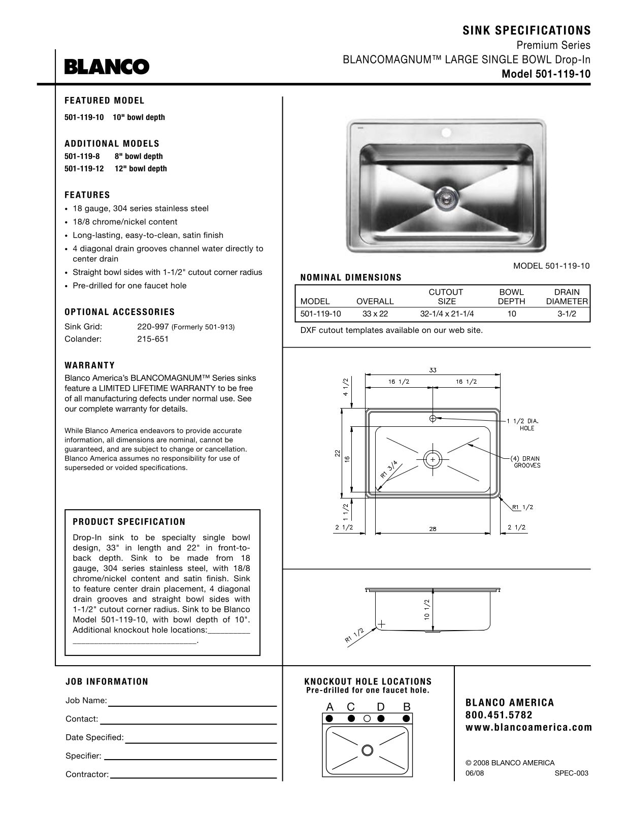 Blanco 501-119-10 User Manual