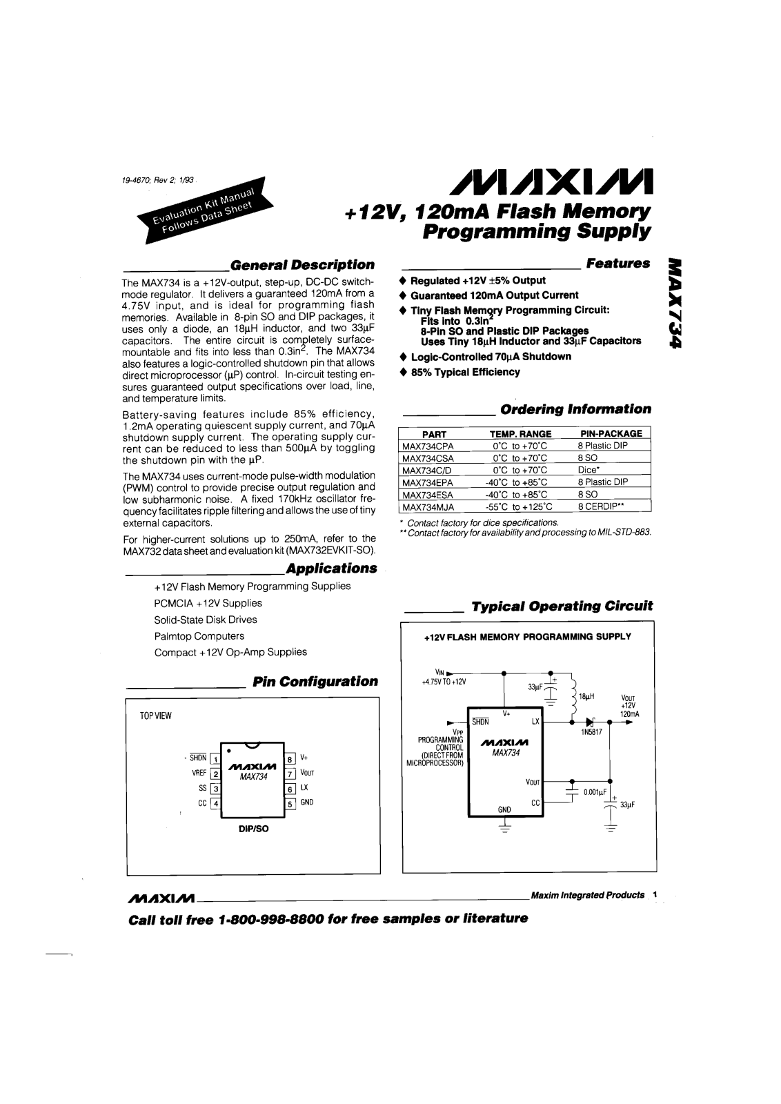 Maxim MAX734C-D, MAX734CPA, MAX734MJA, MAX734CSA, MAX734EPA Datasheet