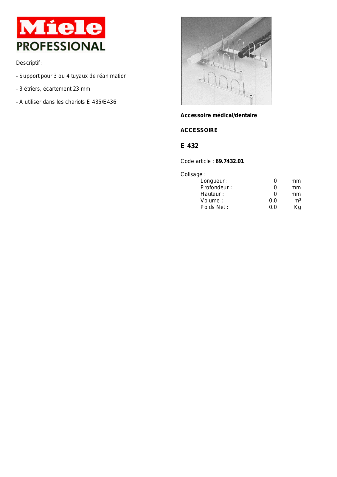 MIELE E 432 DESCRIPTIF User Manual