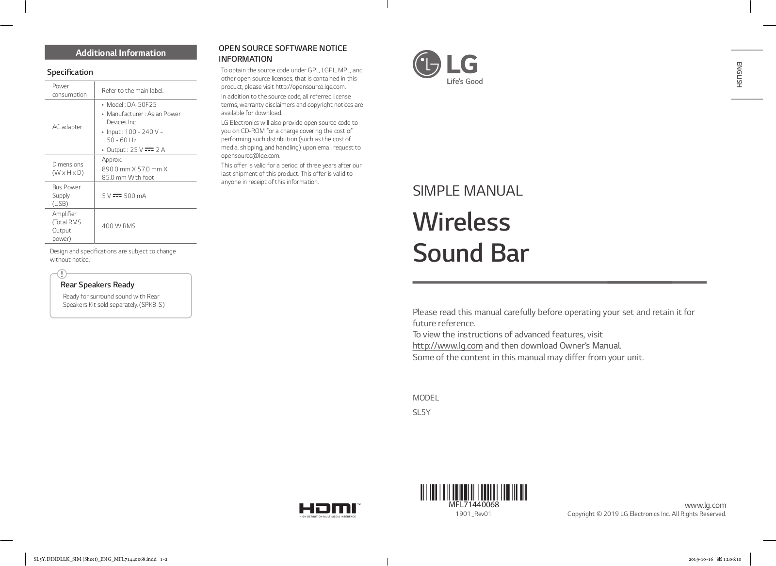 LG SL5Y User Manual