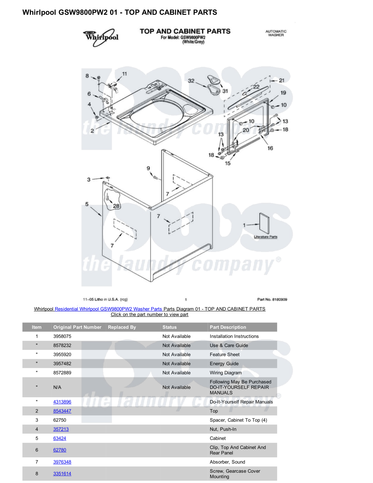 Whirlpool GSW9800PW2 Parts Diagram