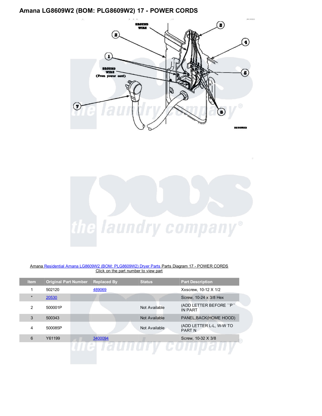 Amana LG8609W2 Parts Diagram