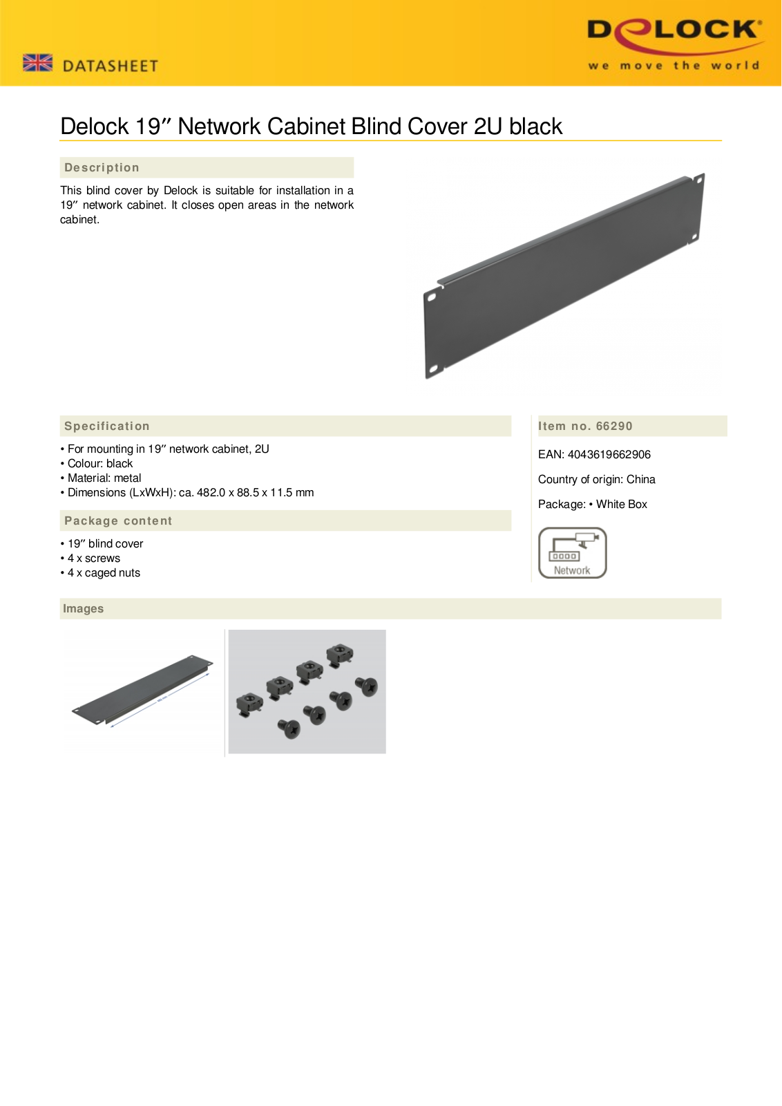 DeLOCK 19 network cabinet blind cover 2U User Manual