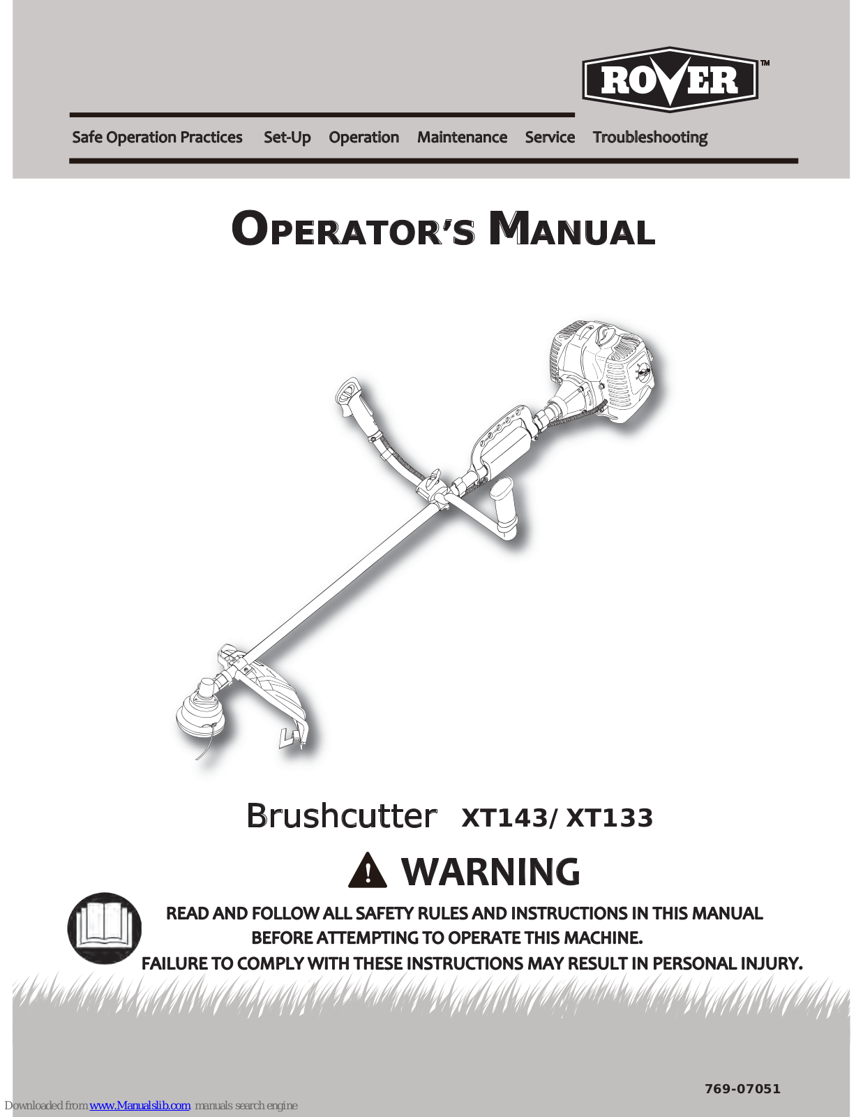 Rover XT143, XT133 Operator's Manual