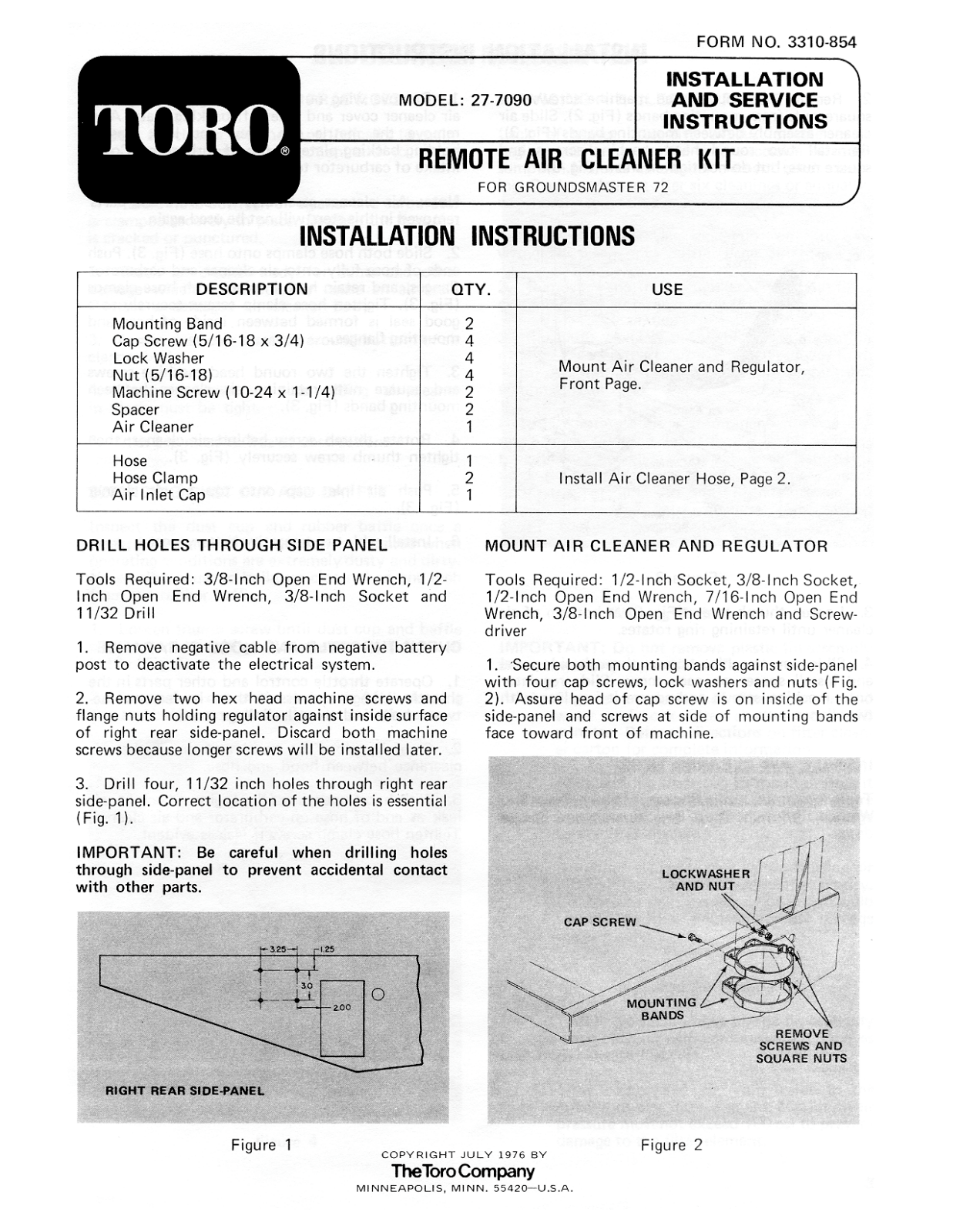 Toro 27-7090 Installation Instructions