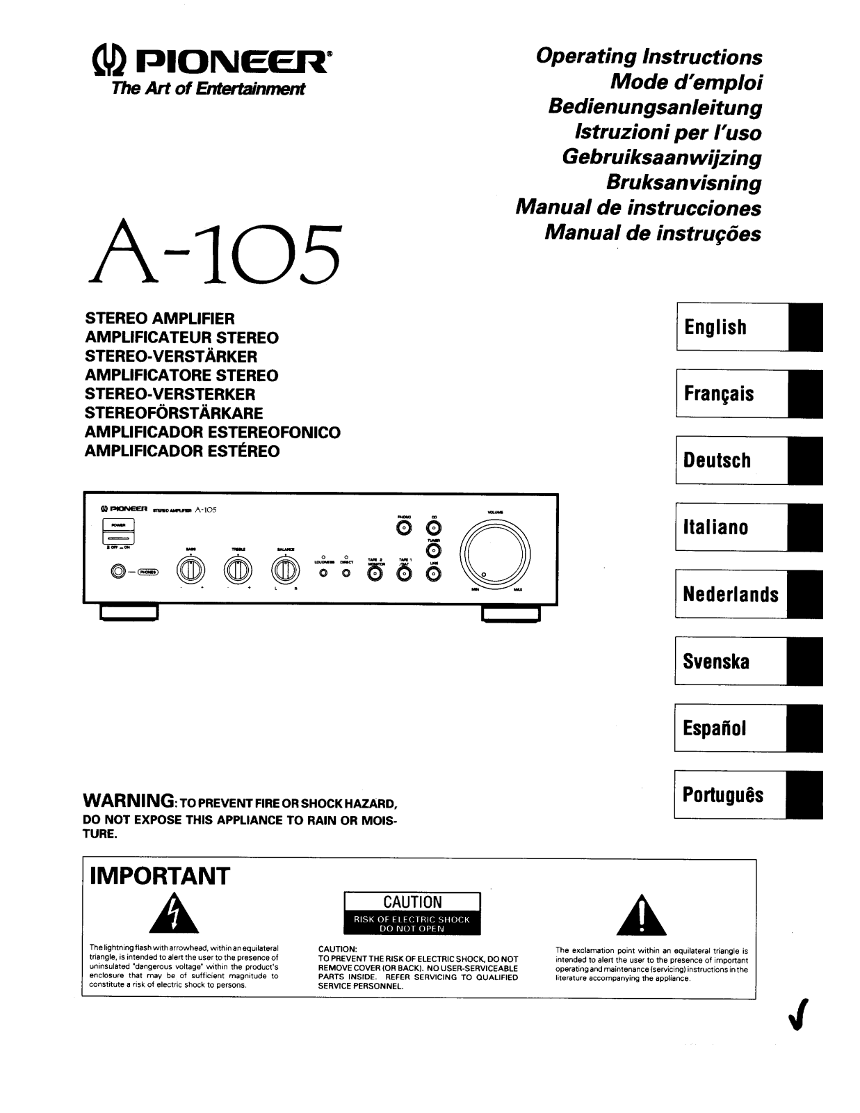 Pioneer A-105 Owners manual