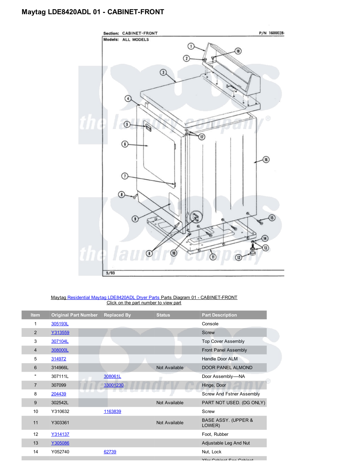 Maytag LDE8420ADL Parts Diagram