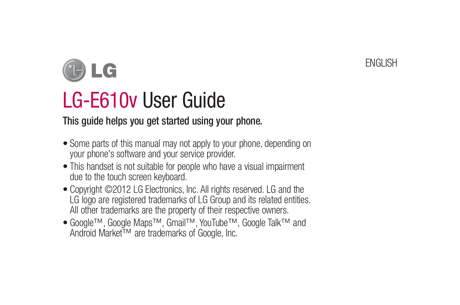 LG E610V Users manual