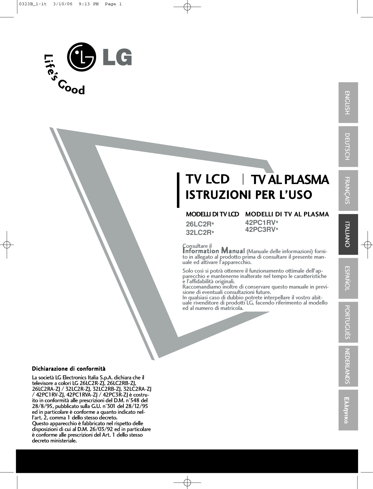 Lg 26LC2R, 42PC1RV, 42PC3RV, 32LC2R User Manual