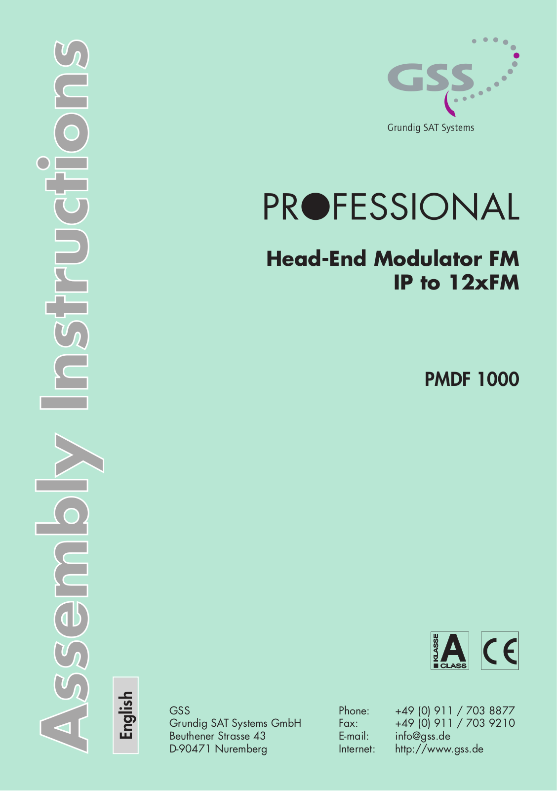 GSS PMDF 1000, HMPT 1000 FM Assembly Instructions Manual