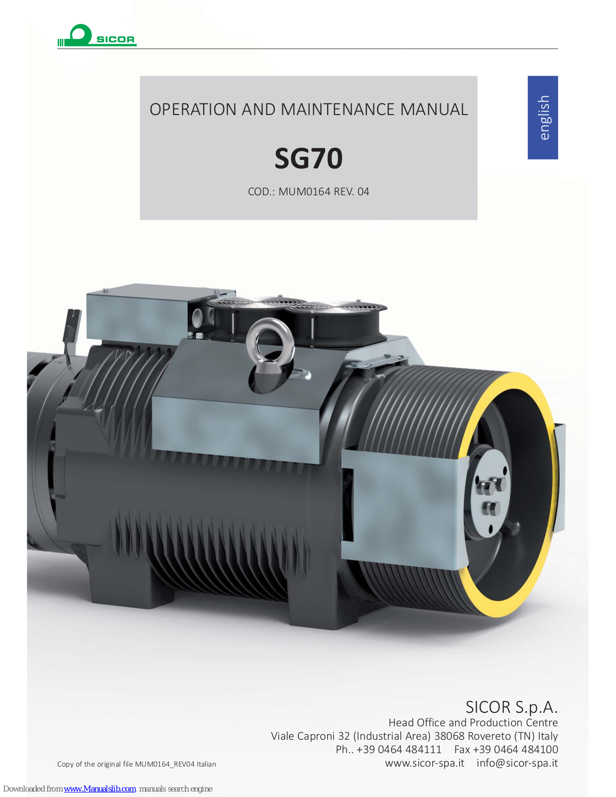 Sicor SG70 Operation And Maintenance Manual