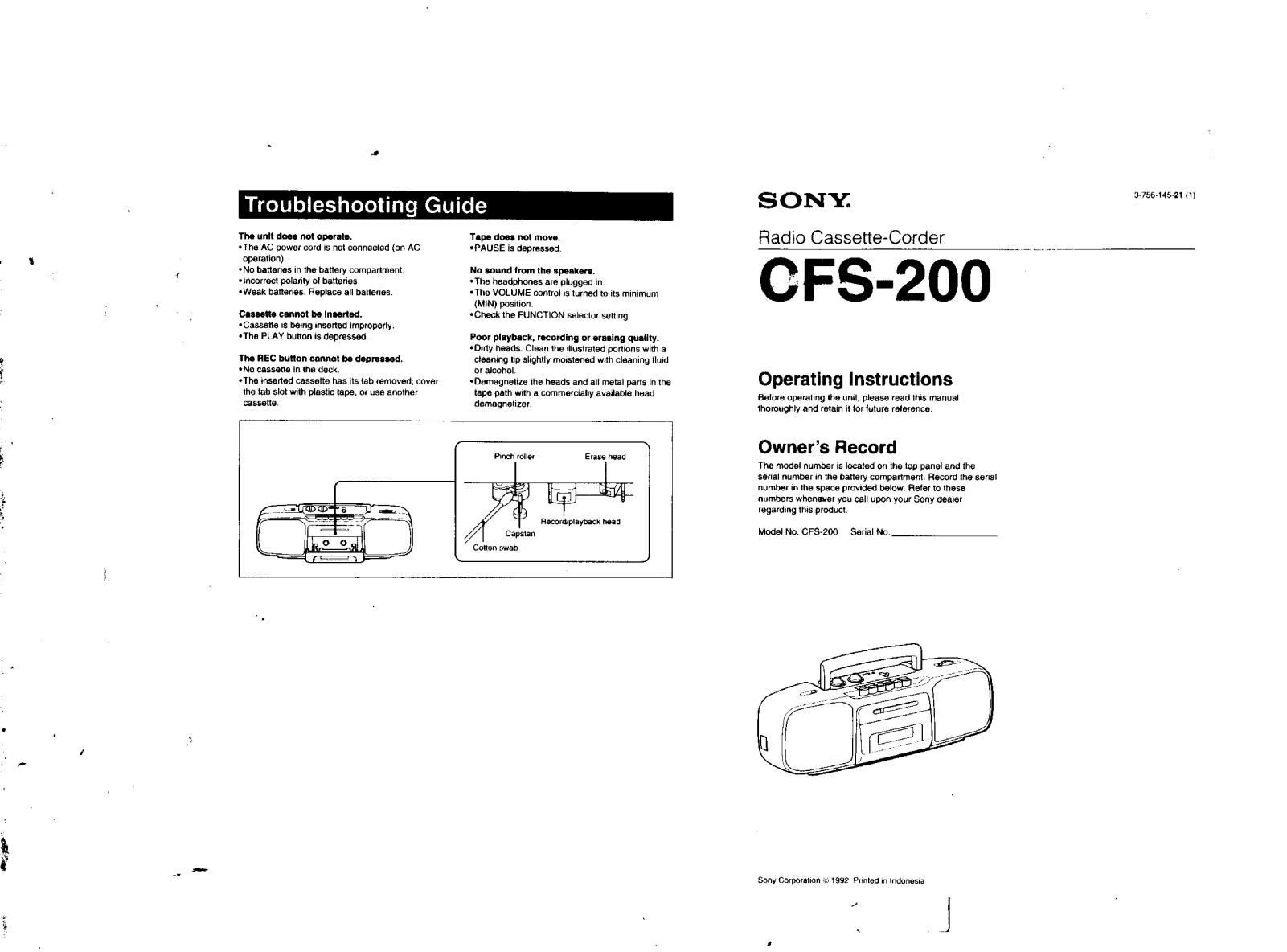 Sony CFS-200 User Manual