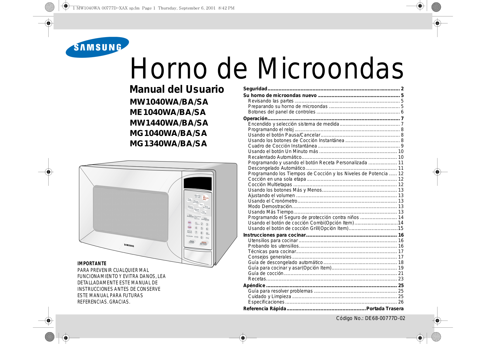 Samsung MW1440WA, MW1440SA User Manual