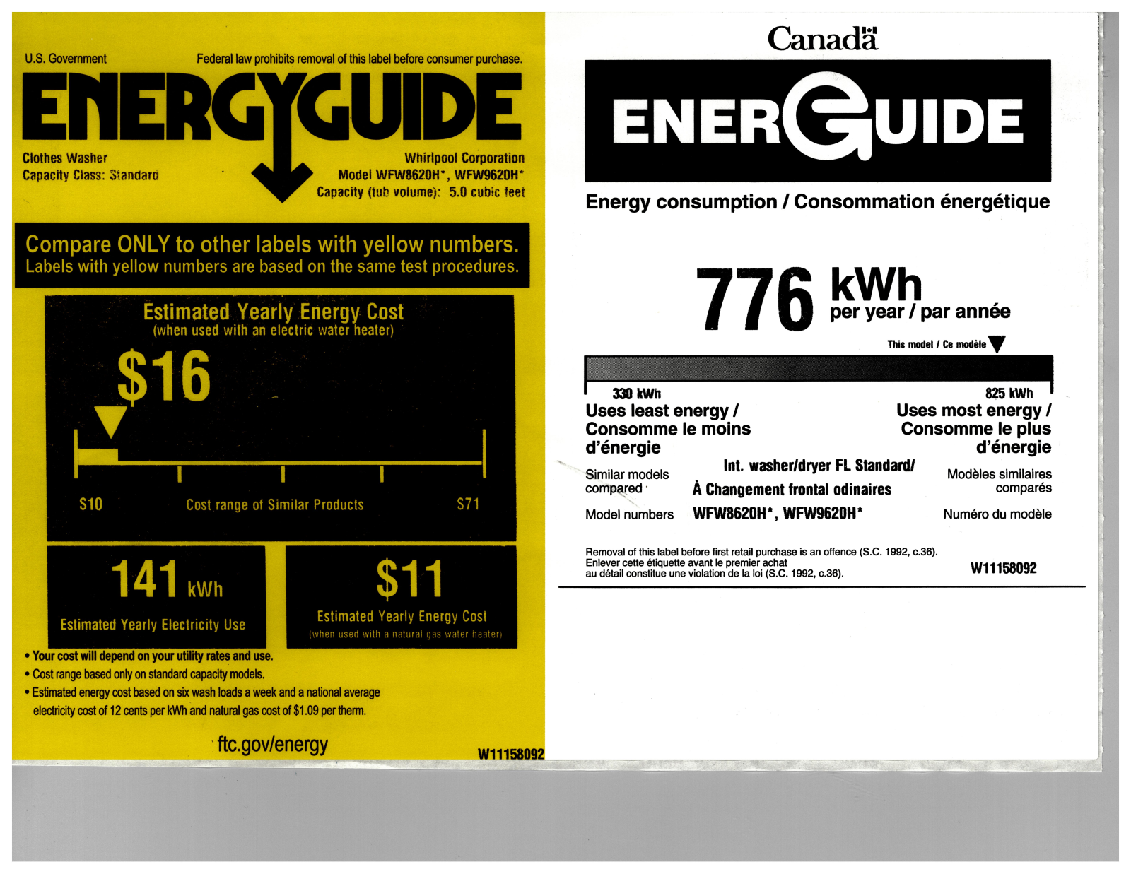 Whirlpool WPWADREC96201, WPWADRGW86202 Energy manual