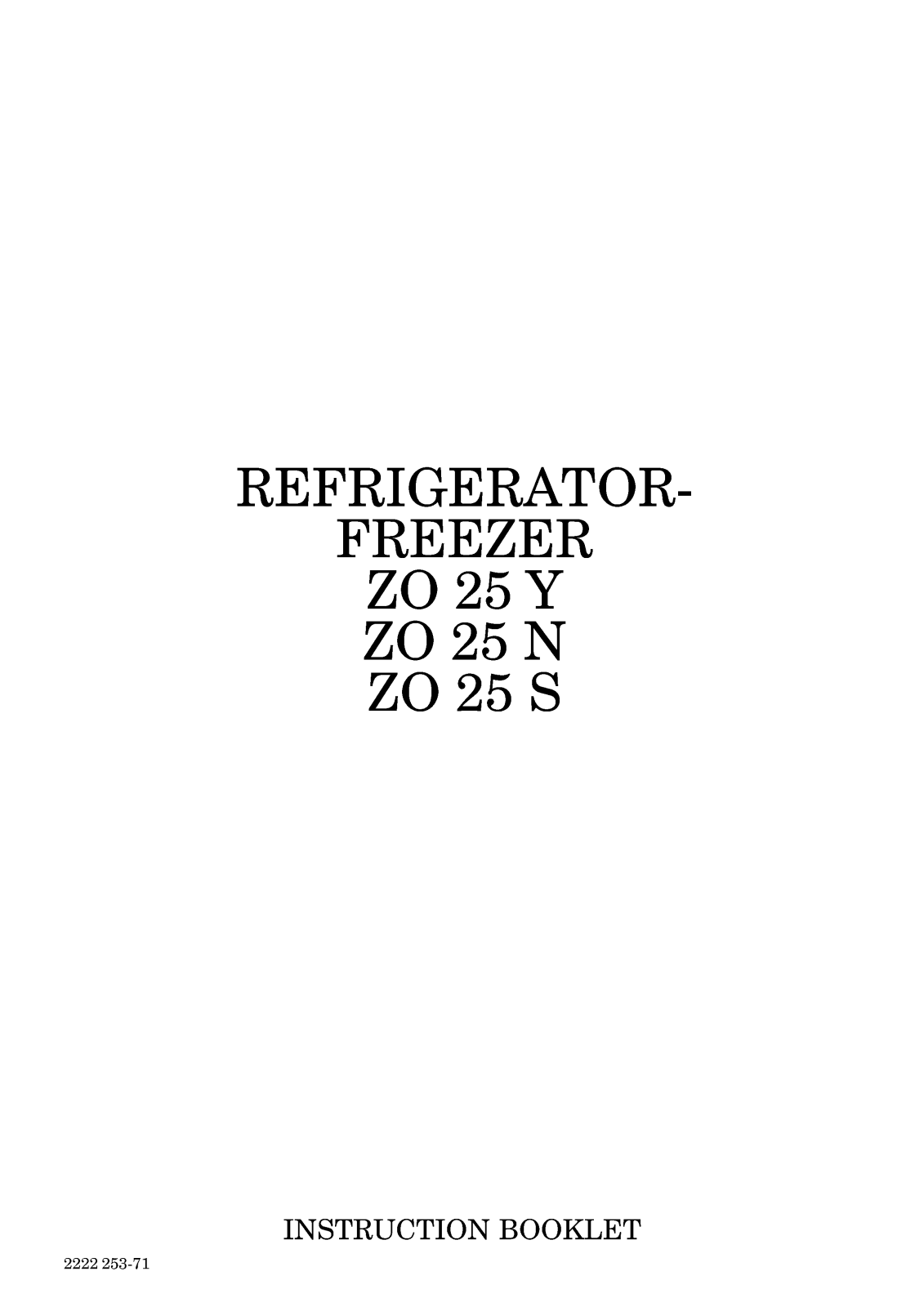 Zanussi ZO 25 S, ZO 25 N, ZO 25 Y User Manual