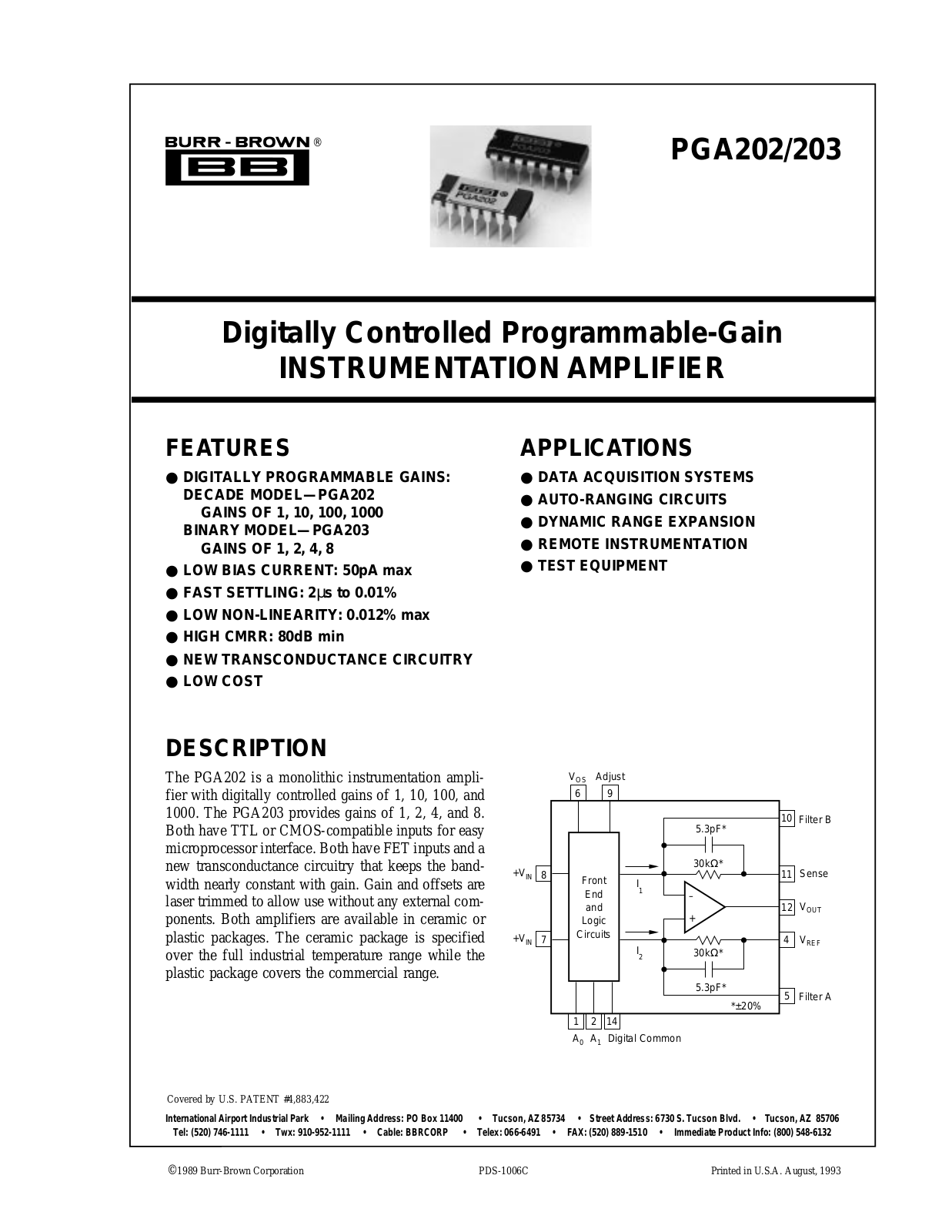 Burr Brown PGA202KP, PGA203KP Datasheet