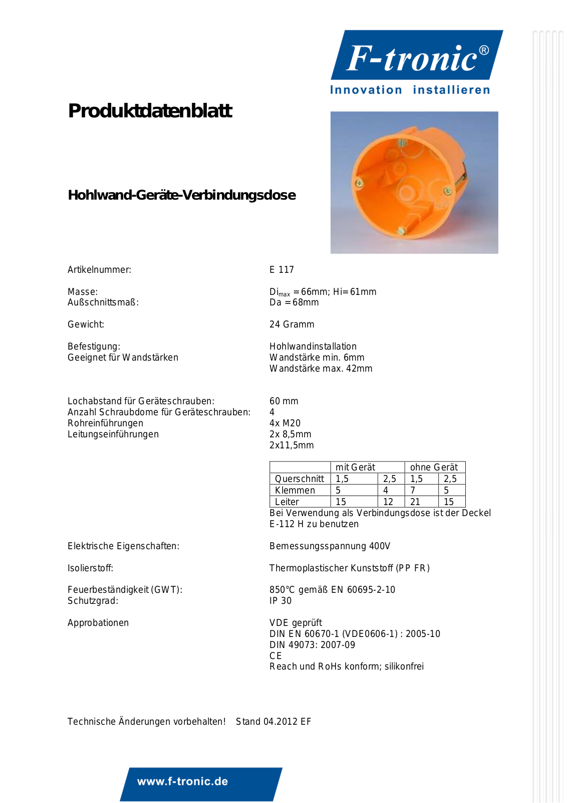 F-TRONIC EL E 117 Datasheet - ManualMachine.com