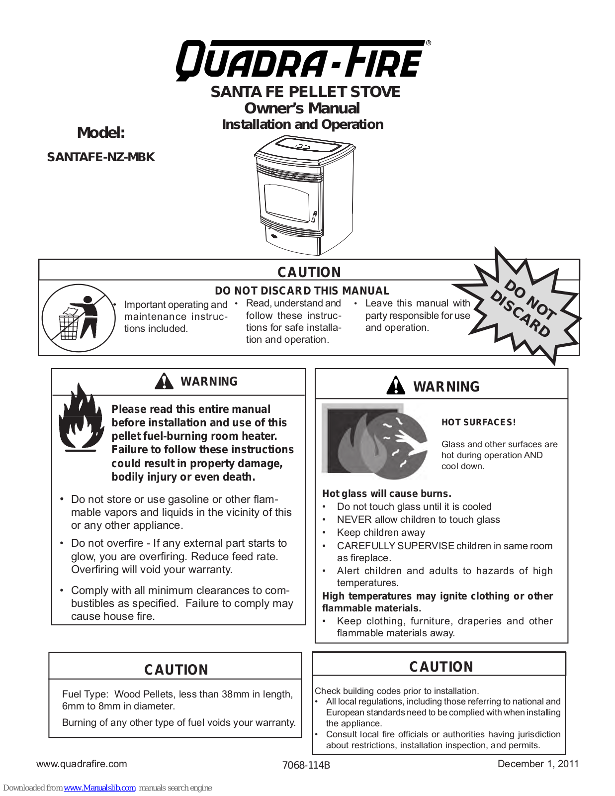 Quadra-Fire SANTA FE, SANTAFE-NZ-MBK Owner's Manual