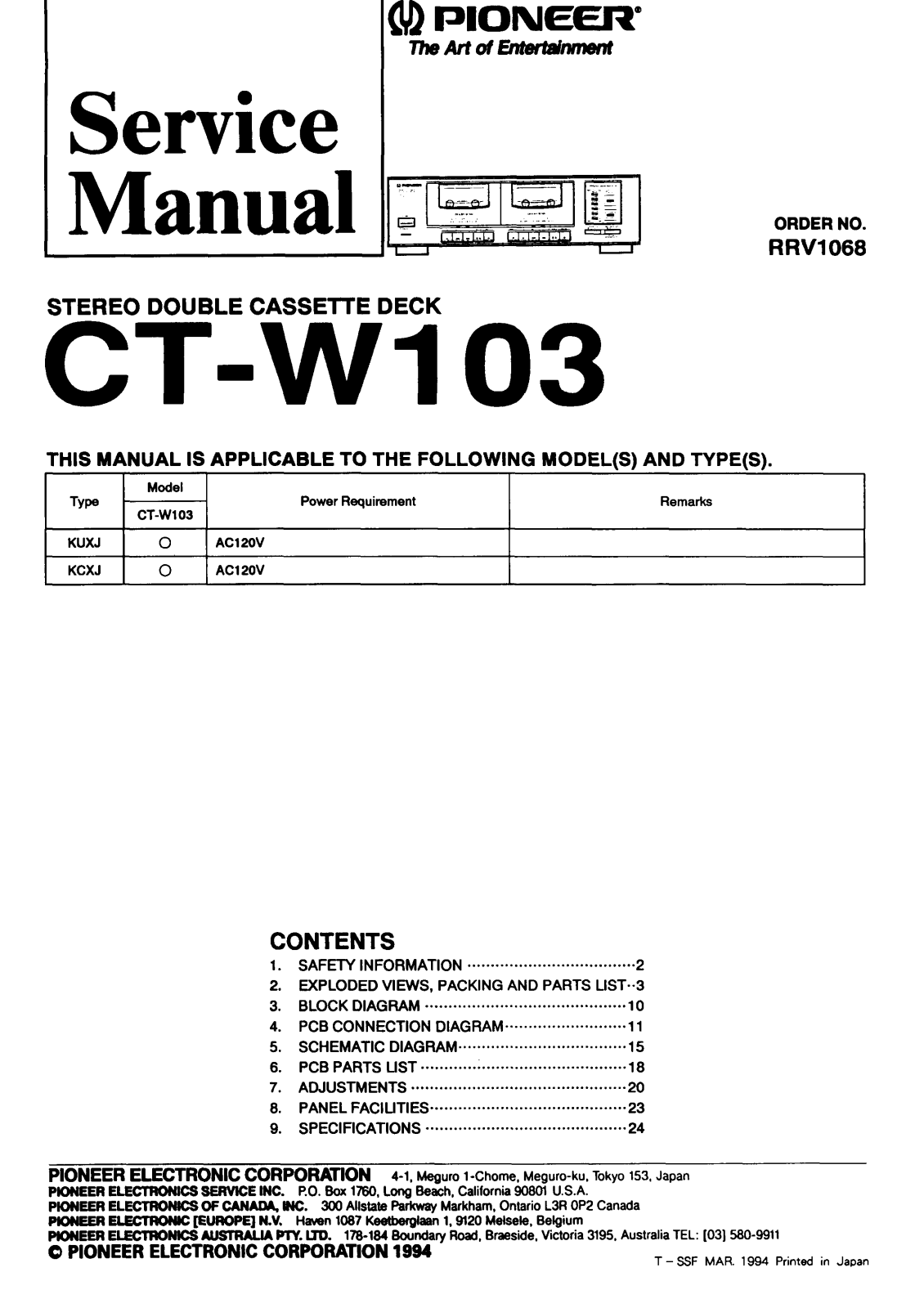 Pioneer CTW-103 Service manual