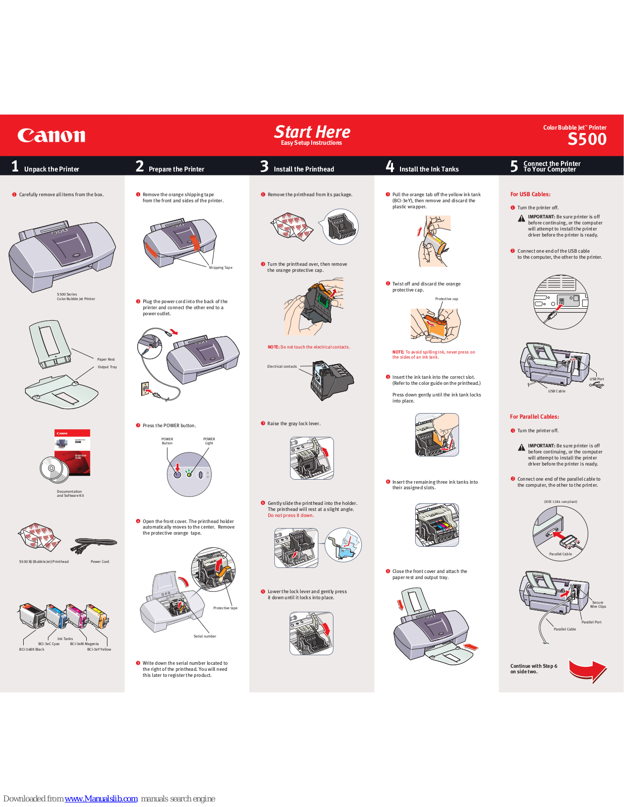 Canon BJC-S500, Color Bubble Jet S500 Setup Instructions