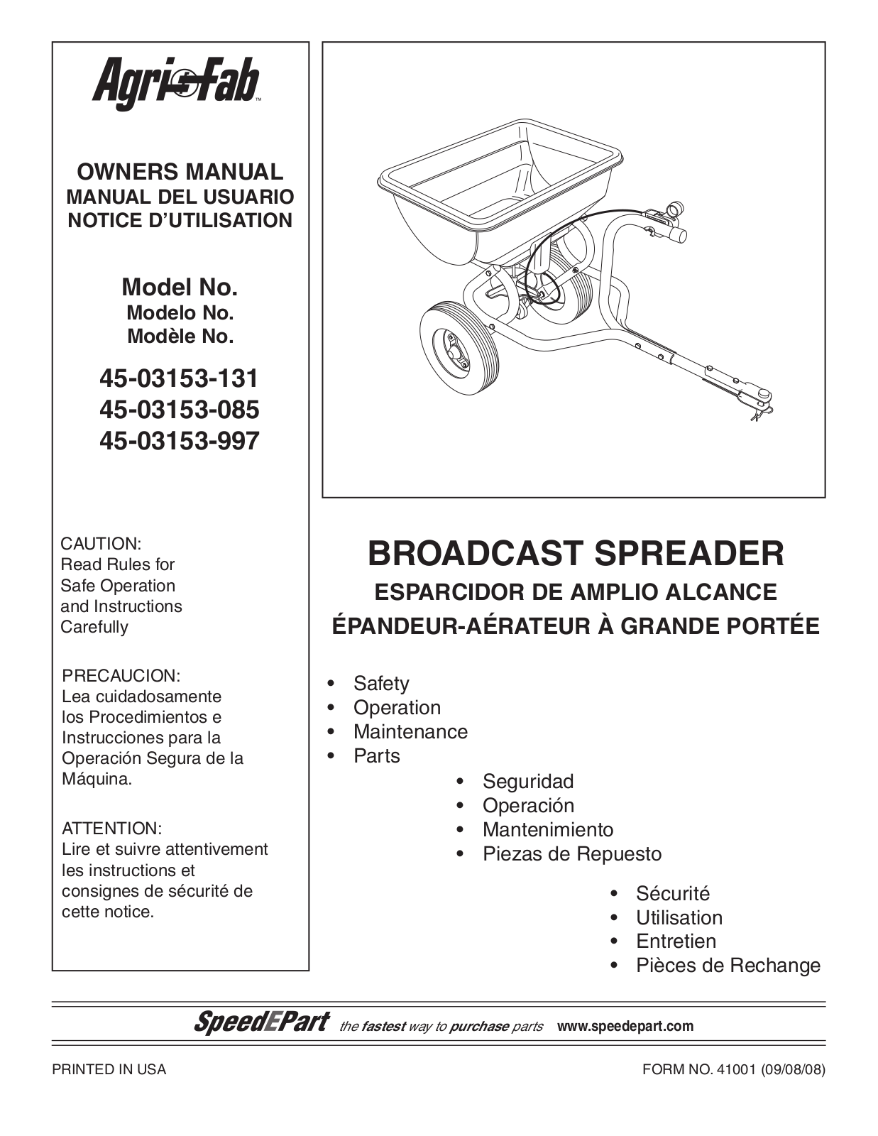 Agri-Fab 45-03153-997, 45-03153-131, 45-03153-085 User Manual