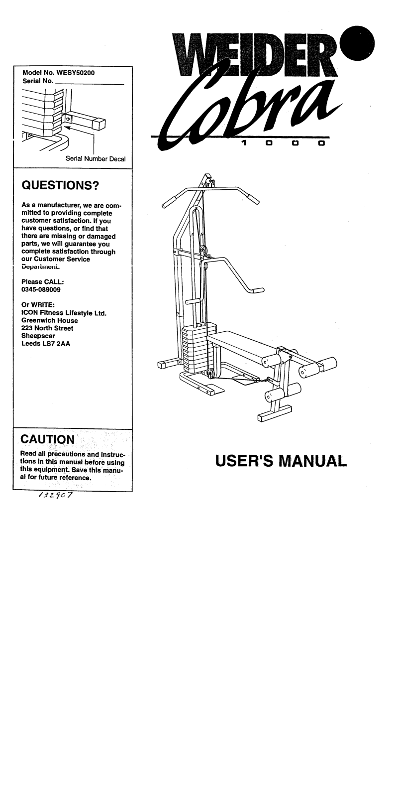 Weider COBRA 1000 User Manual