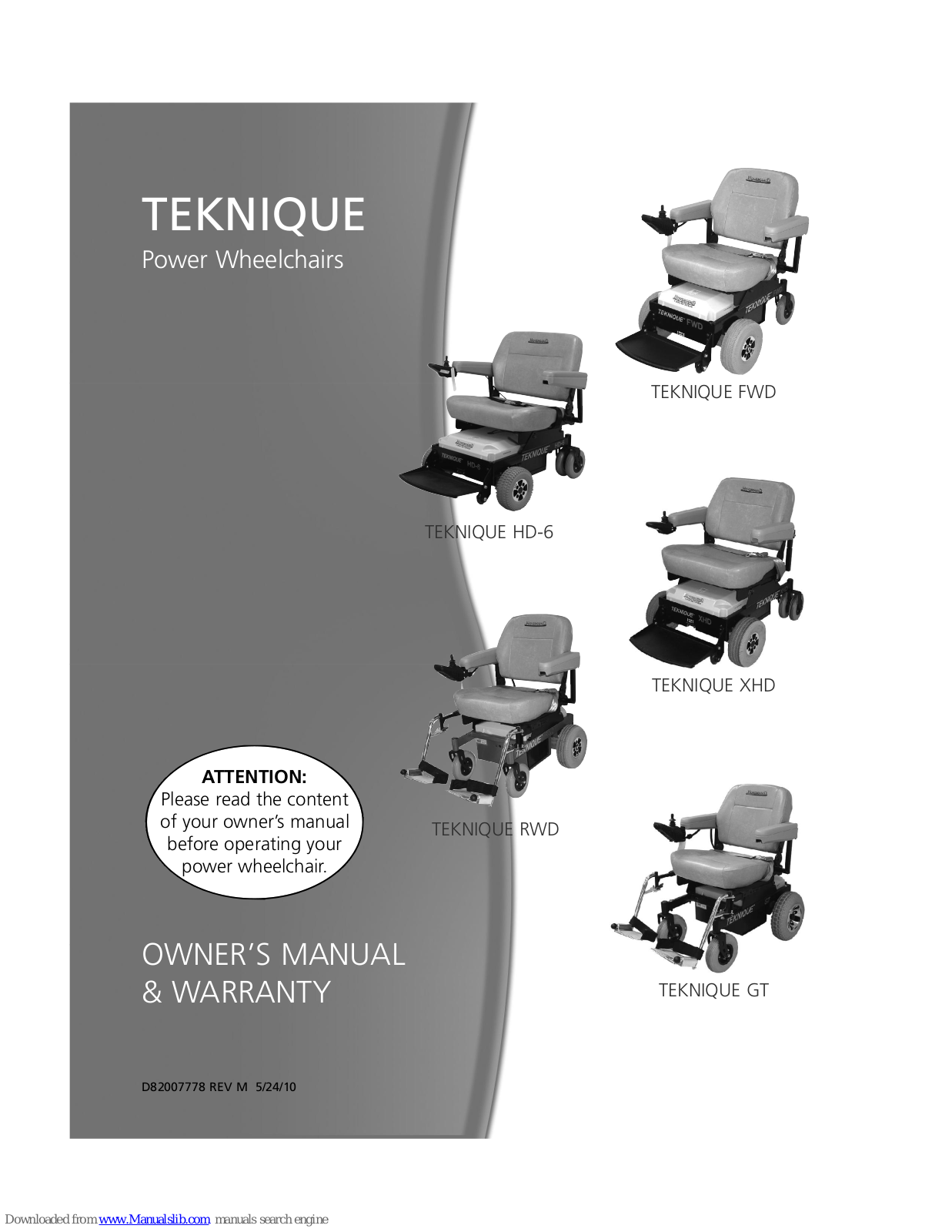 Hoveround Teknique FWD, Teknique HD-6, Teknique XHD, Teknique RWD, Teknique GT Owner's Manual