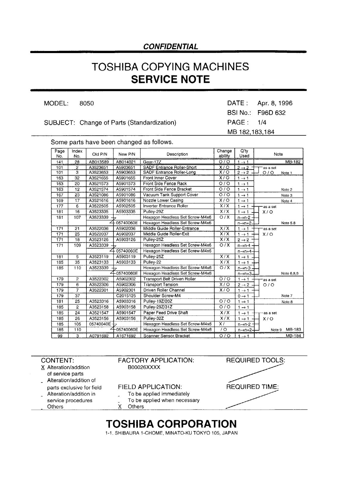 Toshiba f96d632 Service Note