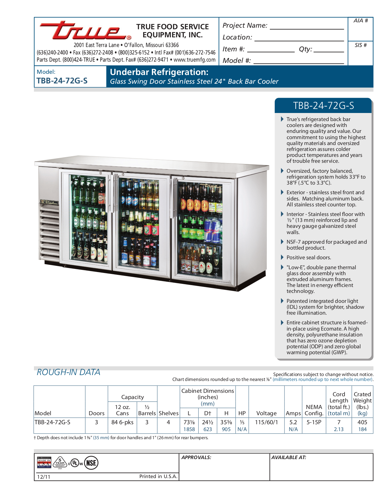 True TBB-24-72G-S User Manual