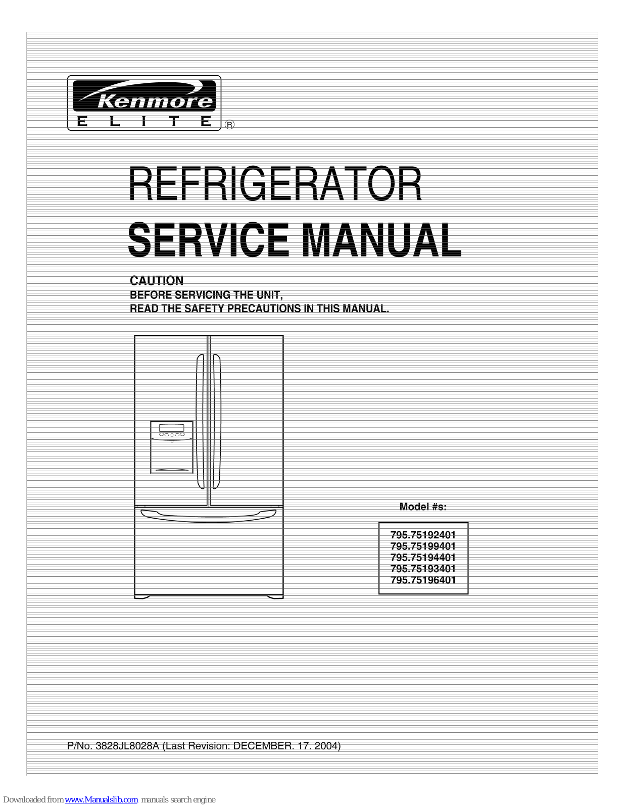 Kenmore 795.75196401, 795.75199401, 795.75192401, 795.75194401, 795.75193401 Service Manual