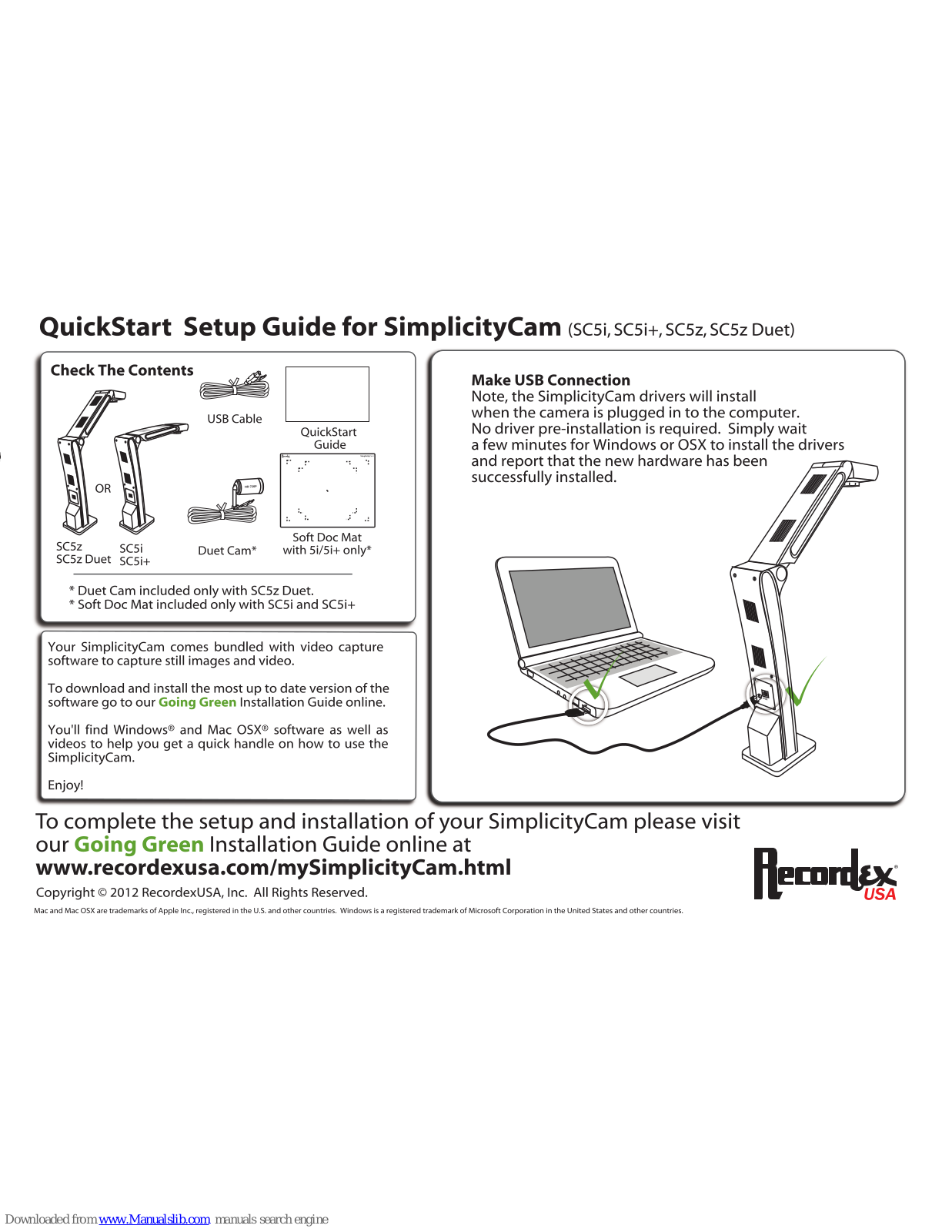 Recordex SimplicityCam SC5i, SimplicityCam SC5z Quick Start Setup Manual