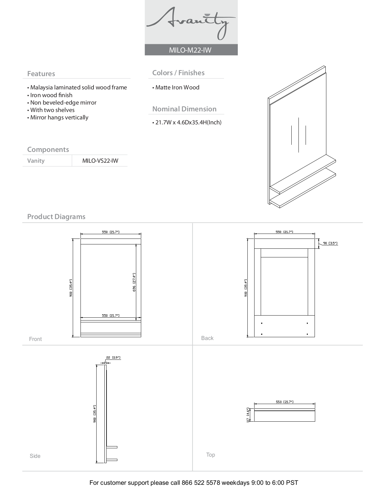 Avanity MILOM22IW Diagram