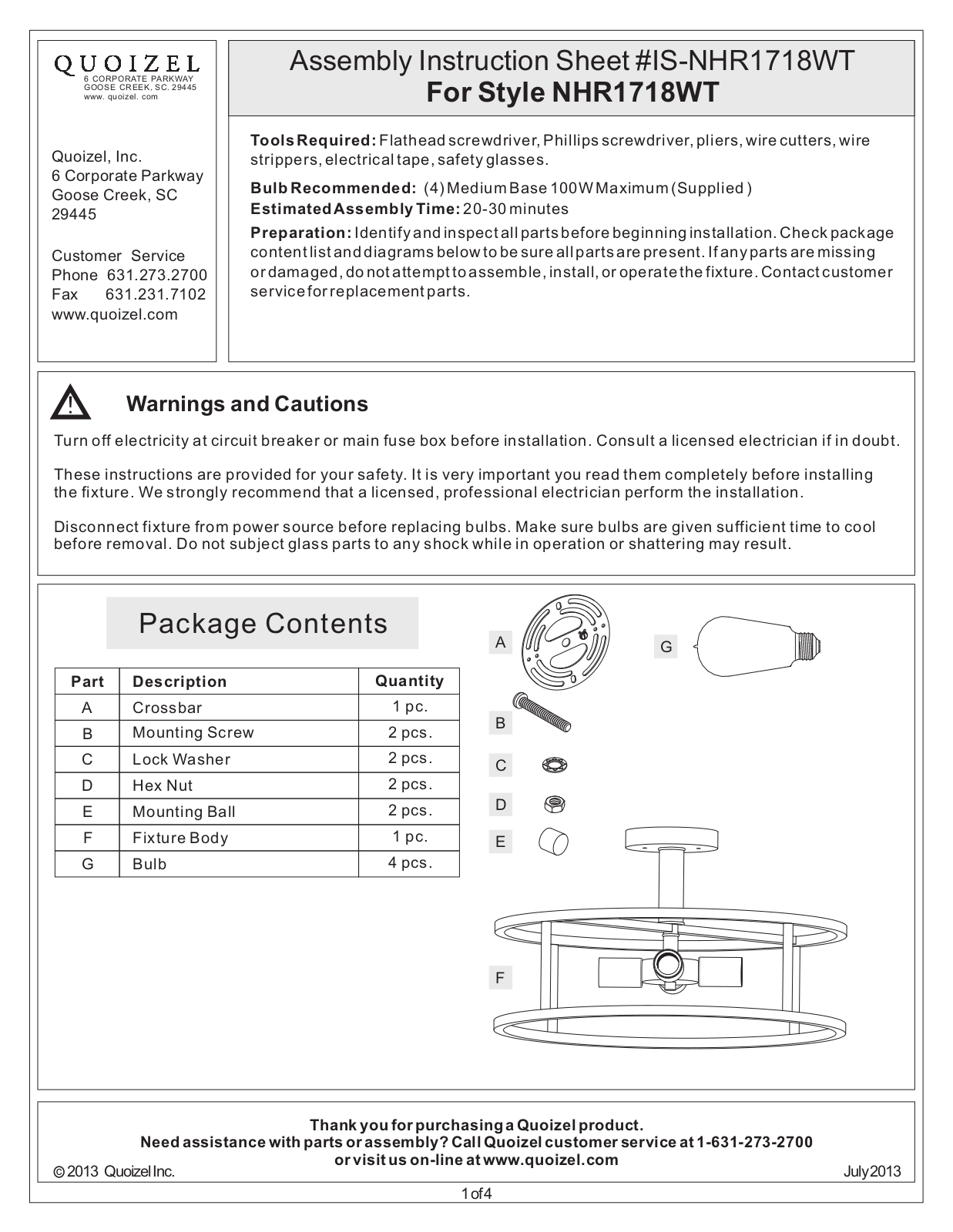 Quoizel NHR1718WT User Manual