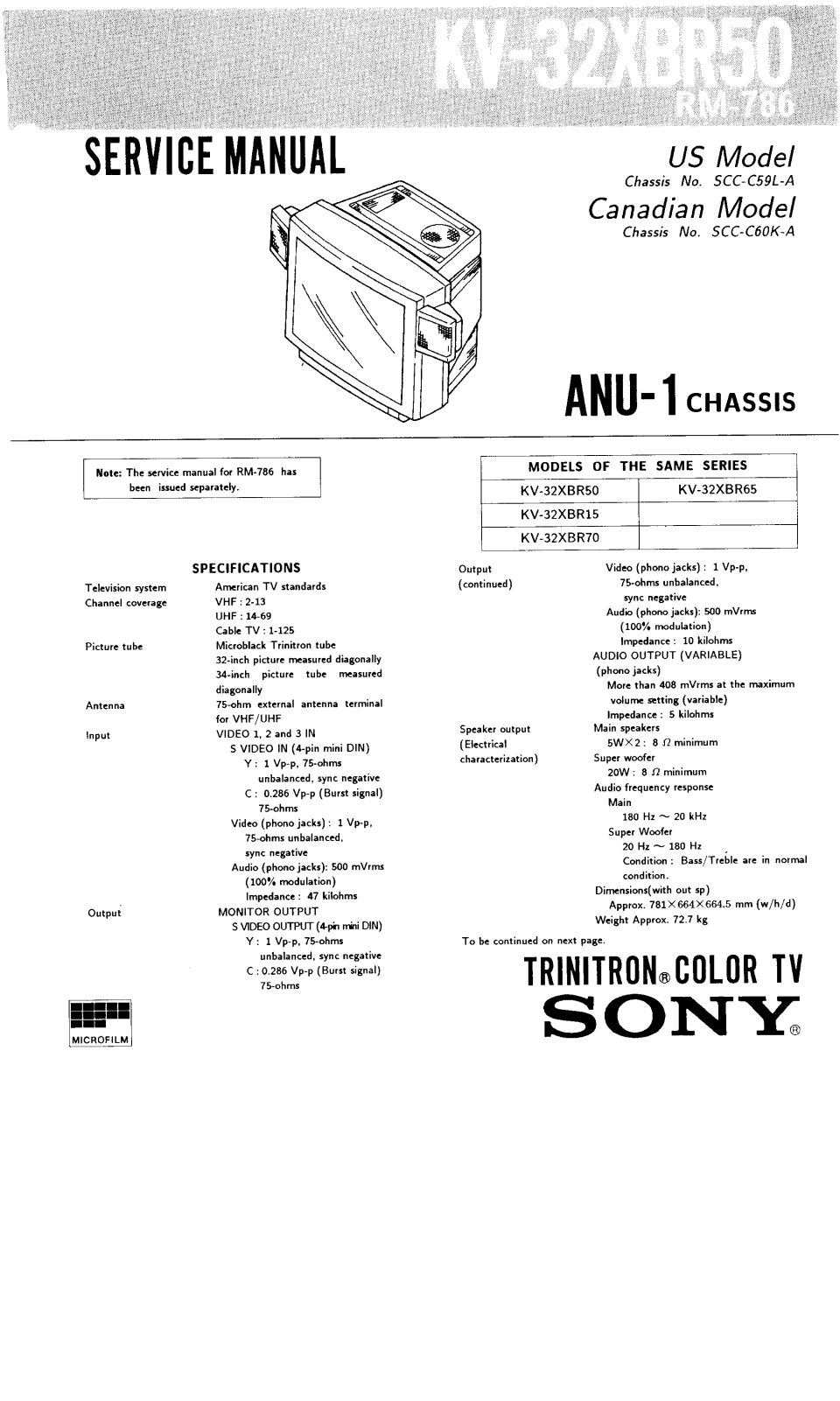 Sony KV 32XBR50 Service Manual