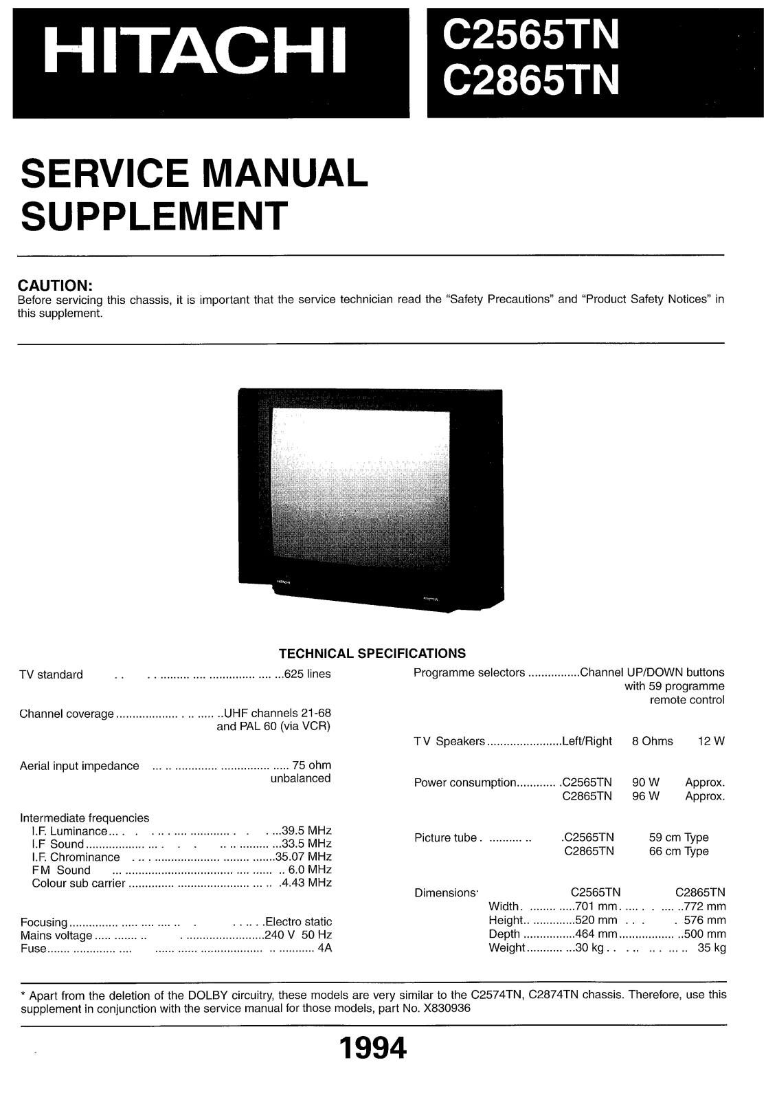 Hitachi C2565TN, C2865TN Service manual