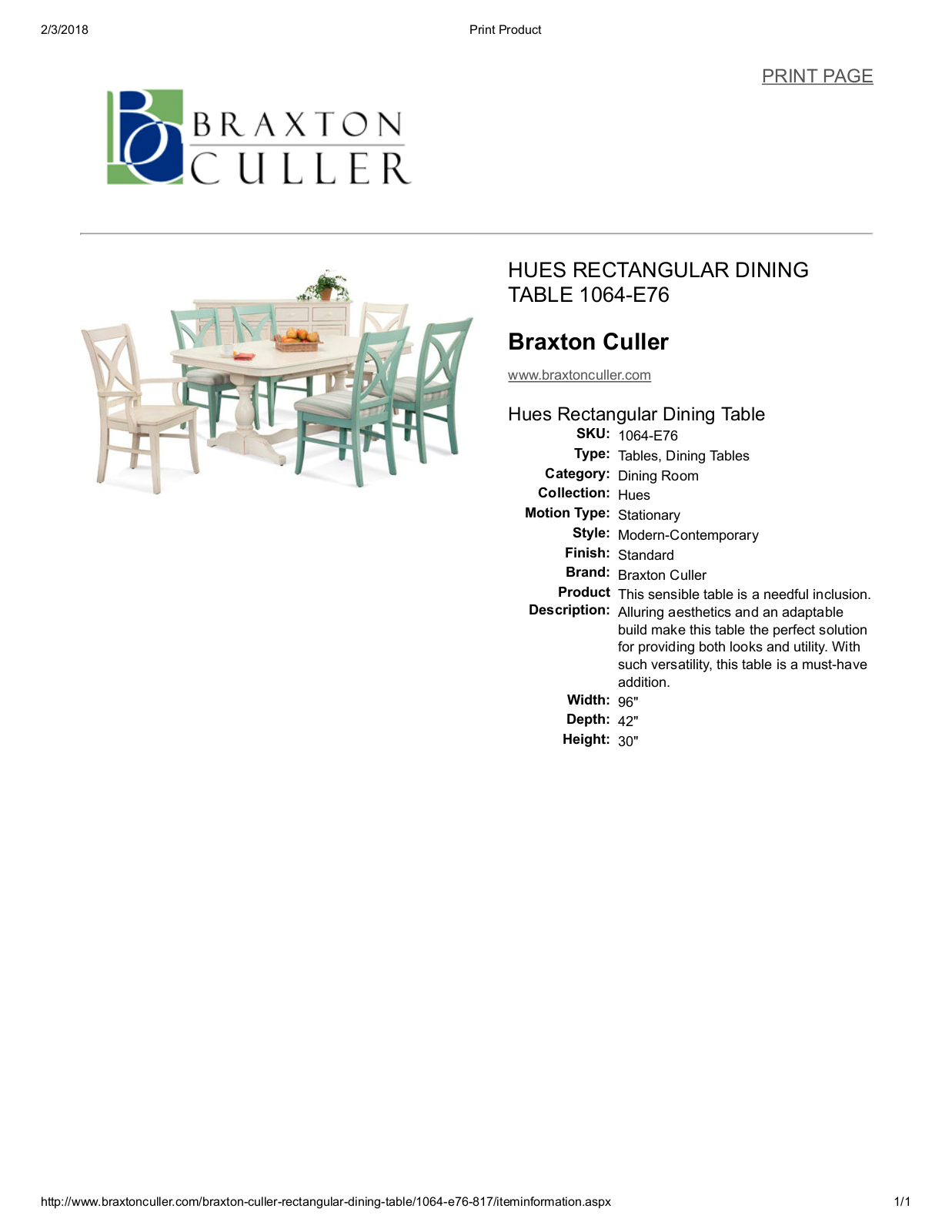 Braxton Culler BXCL1687 Specifications - ManualMachine.com