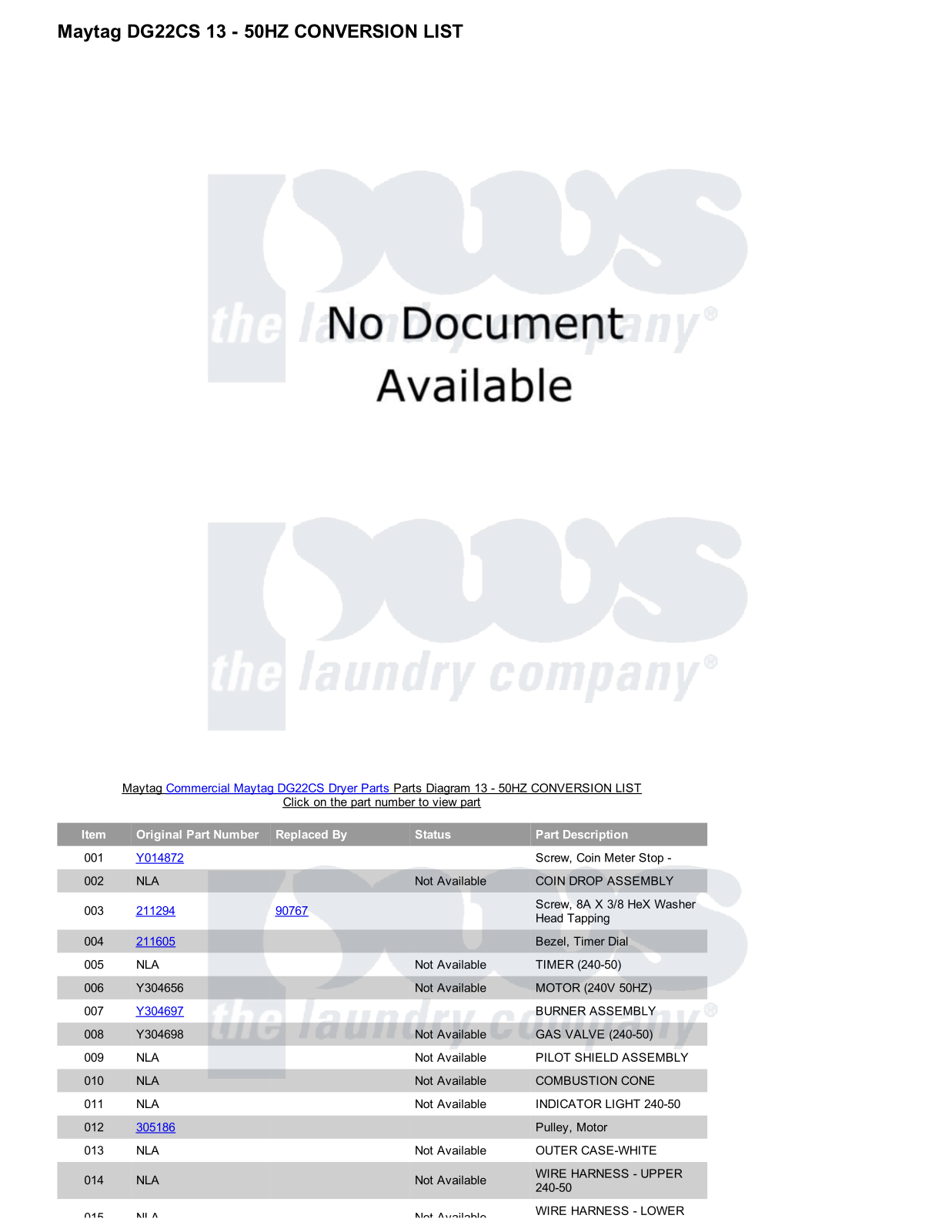 Maytag DG22CS Parts Diagram