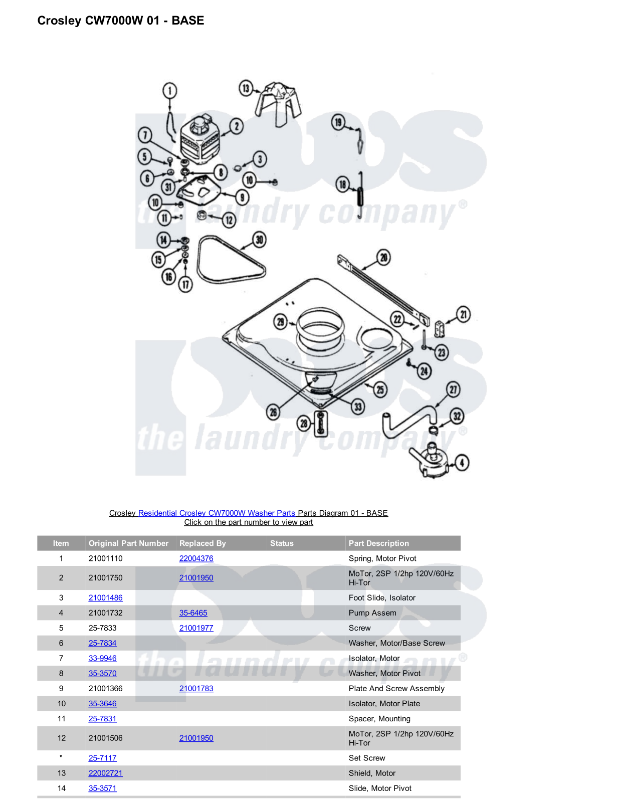 Crosley CW7000W Parts Diagram