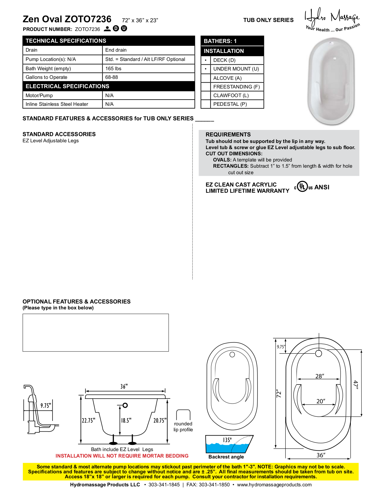 Hydro Massage Products HYMP1237 Specifications - ManualMachine.com