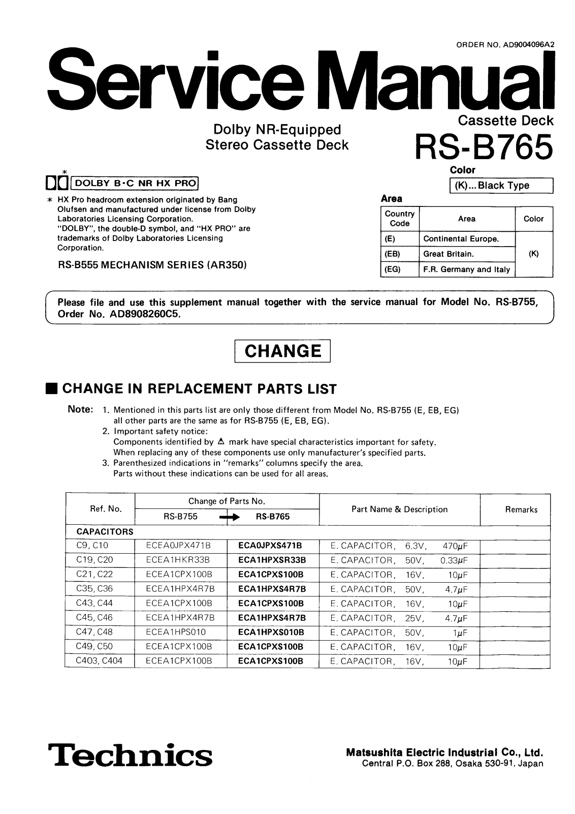 Technics RSB-765 Service manual