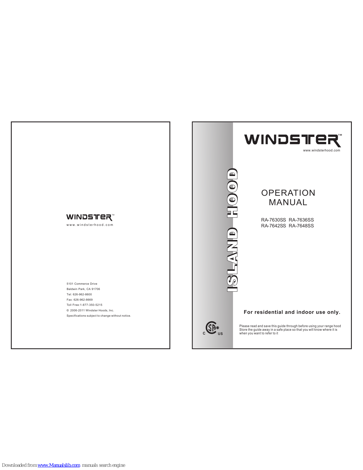 Windster RA-7630SS, RA-7642SS, RA-7636SS, RA-7648SS Operation Manual