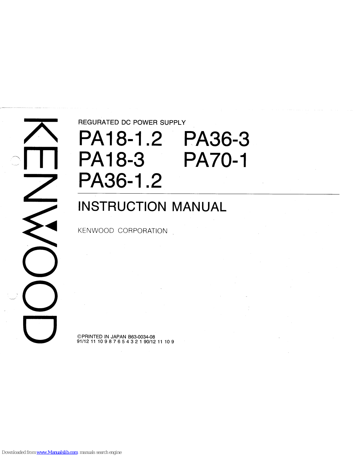 Kenwood PA18-1.2, PA18-3, PA36-1.2, PA36-3, PA70-1 Instruction Manual