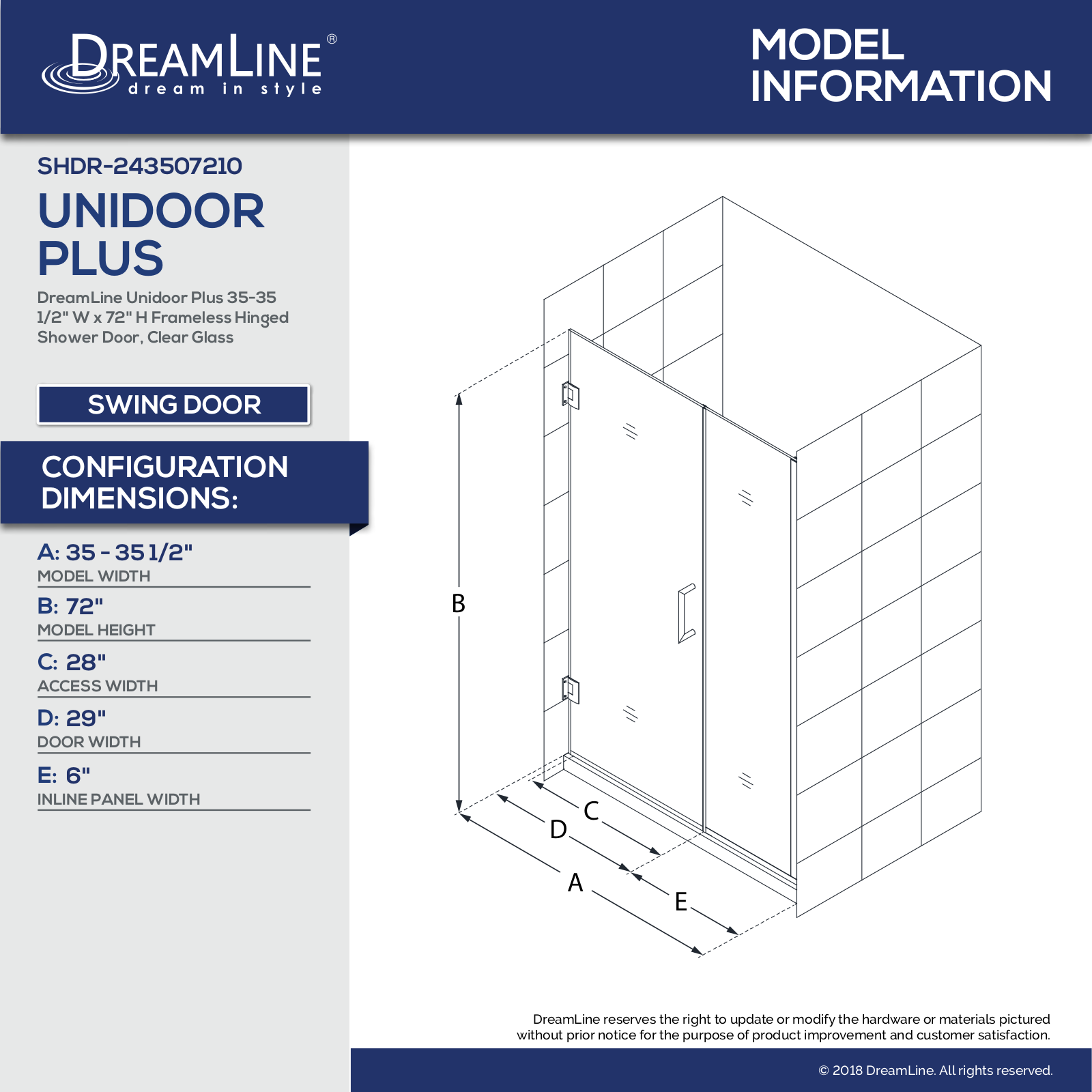 DreamLine DLN2995 Specifications & Dimension - ManualMachine.com